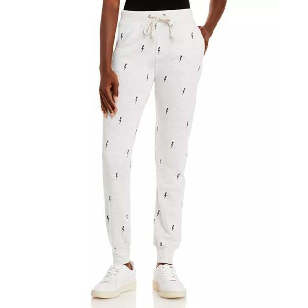 Theo & Spence White Lightning Bolt Print‎ Jogger Lounge Pants - L NWT $54